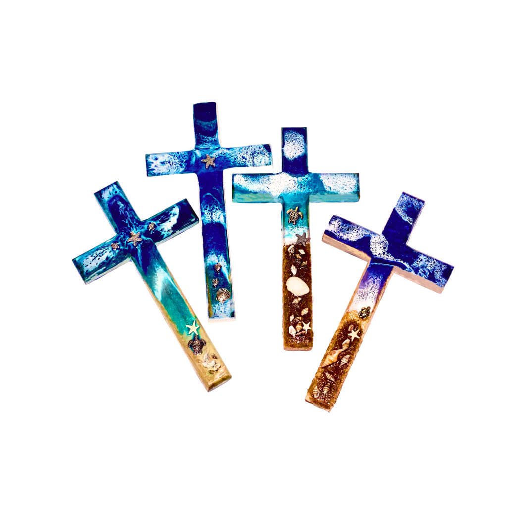 8” Cross Ocean Resin Wall Decor