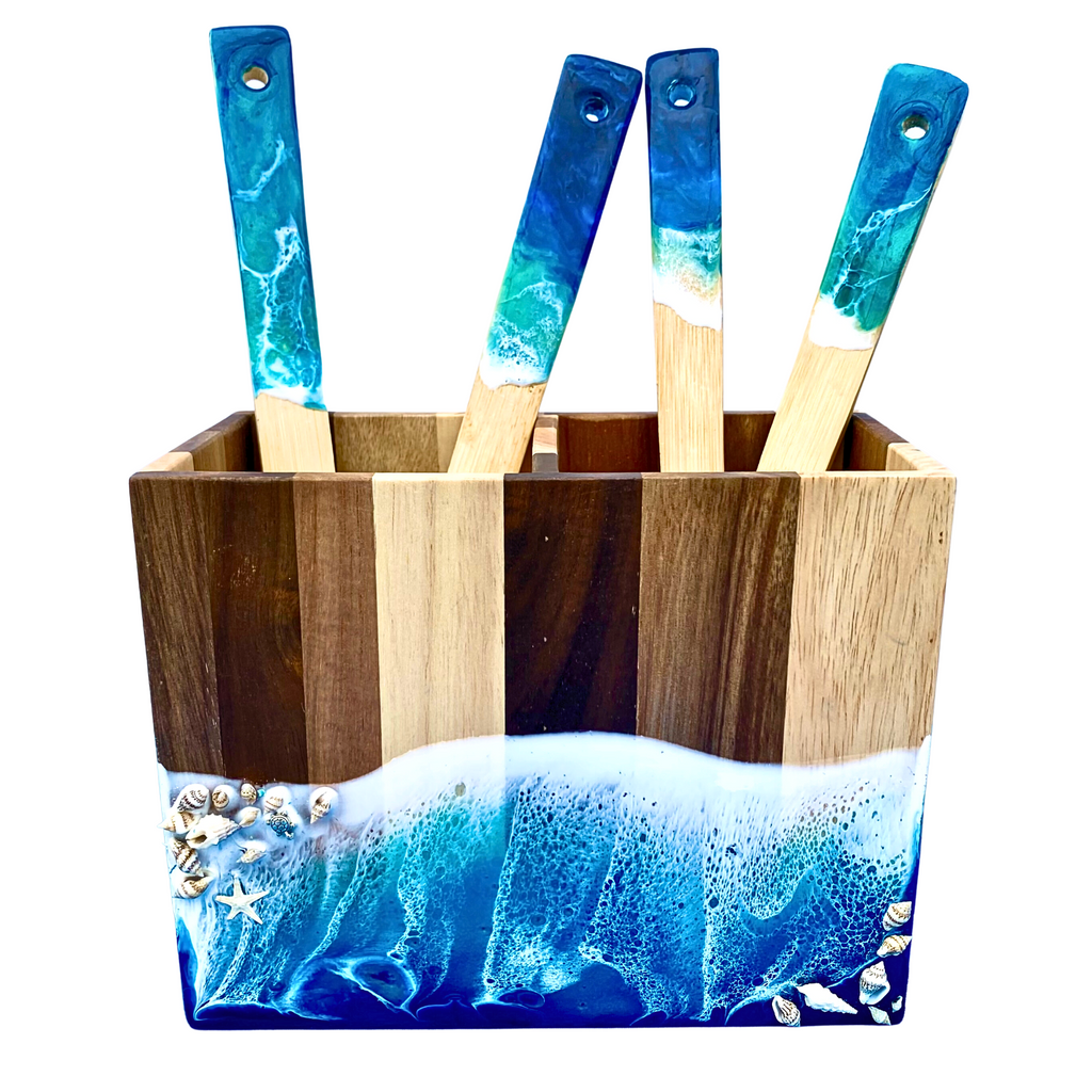 Ocean Resin Art Utensil Holder/Caddy