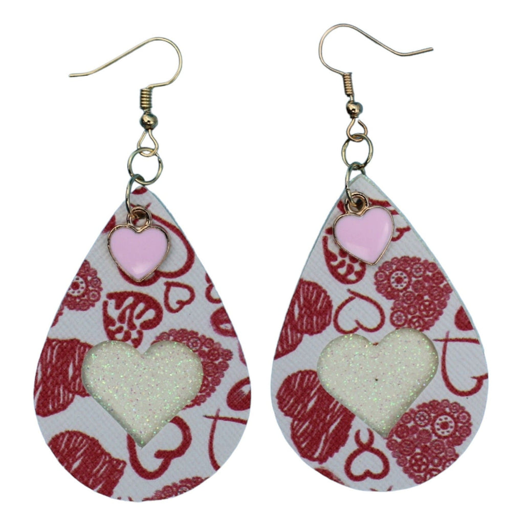 Valentines Day Earrings-Hearts and Off White Glitter Background