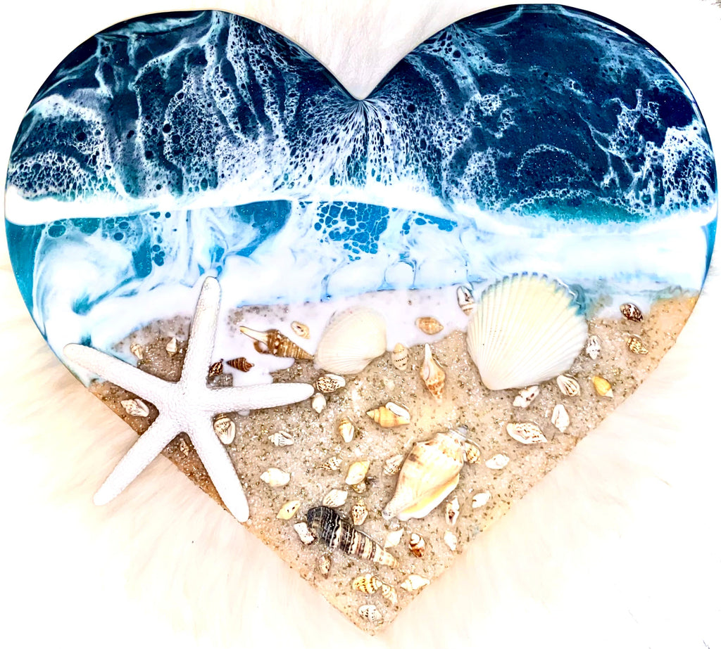 9” Ocean Resin Heart Art