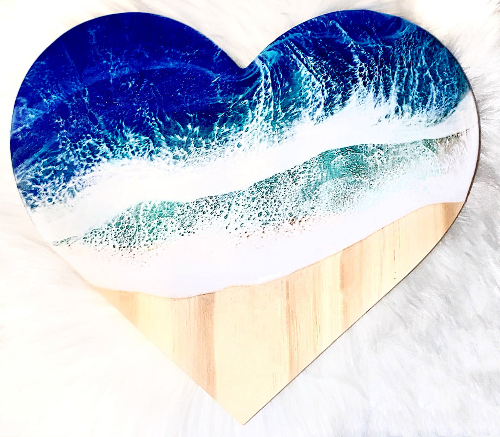 9” Ocean Resin Heart Art